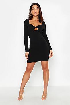 Boohoo Twist Bust Long Sleeve Bodycon Dress