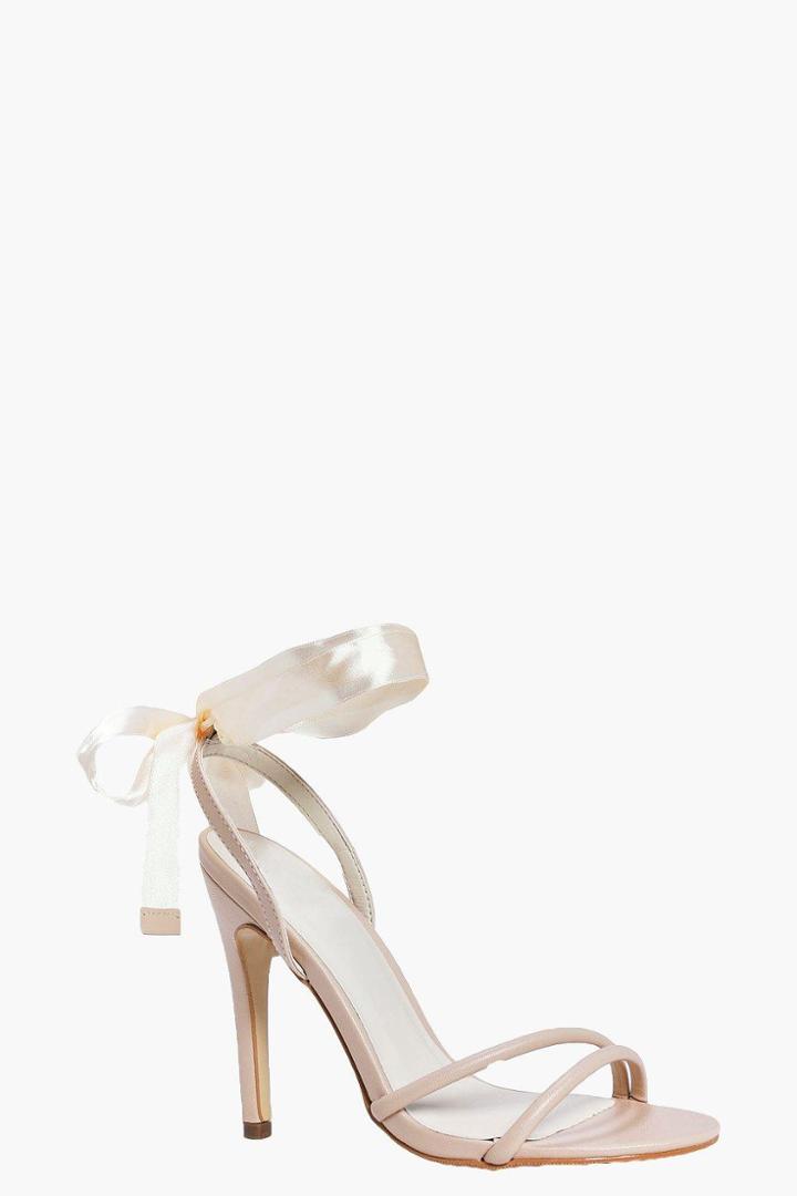 Boohoo Freya Ribbon Tie Two Part Sandal Nude