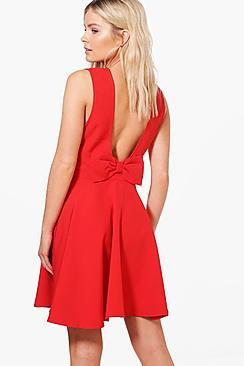 Boohoo Hollie Bow Detail Skater Dress