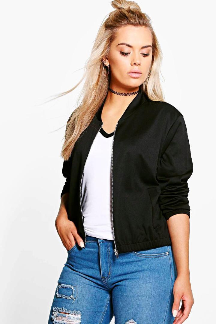 Boohoo Plus Neve Jersey Bomber Jacket Black