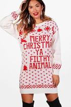 Boohoo Merry Christmas Ya Filthy Animal Jumper Dress