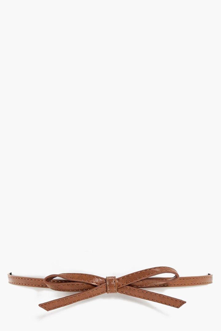 Boohoo Sophie Bow Detail Skinny Belt Tan