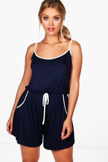 Boohoo Plus Julie Jersey Contrast Binding Playsuit Navy