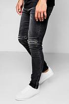 Boohoo Charcoal Super Skinny Zipped Knee Jeans