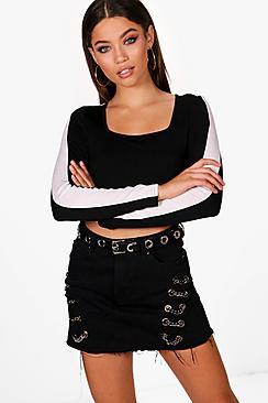 Boohoo Contrast Lucy Stripe Square Neck Crop