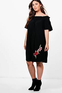 Boohoo Plus Lisa Off The Shoulder Printed Swing Dress