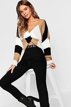 Boohoo Stripe Twist Back Jumper