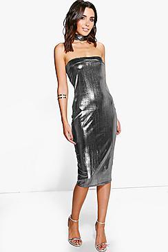 Boohoo Emmeline Choker Metallic Bandeau Midi Dress