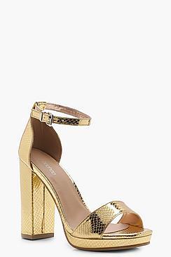 Boohoo Bethany Snake Metallic Platform 2 Part Heels
