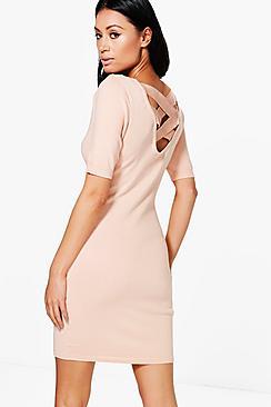 Boohoo Maria Lace Up Back Jumper Dress