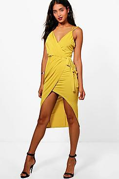 Boohoo Florence Strappy Wrap Detail Midi Dress