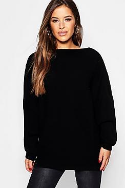 Boohoo Petite Oversized Rib Batwing Jumper
