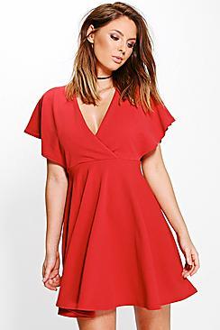 Boohoo Melanie Wrap Skater Dress