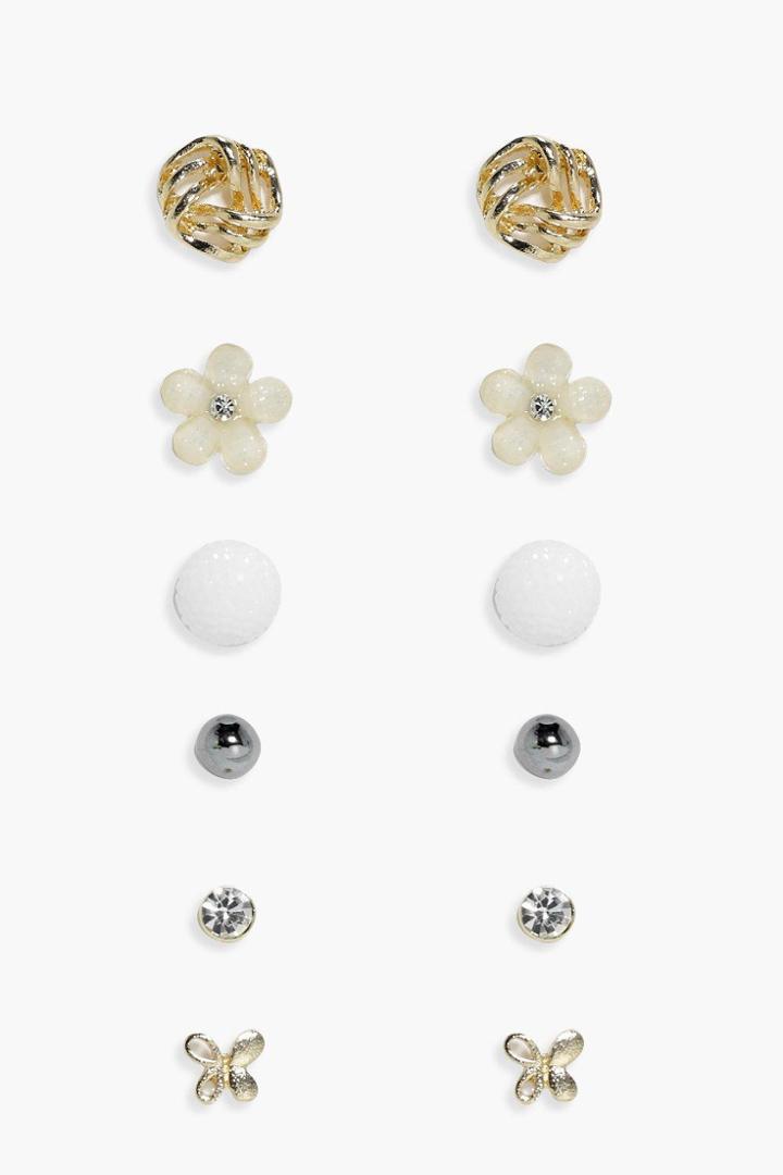 Boohoo Maria Bee & Flower Stud 6 Earring Set Multi
