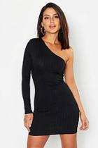 Boohoo Ribbed One Shoulder Bodycon Dress