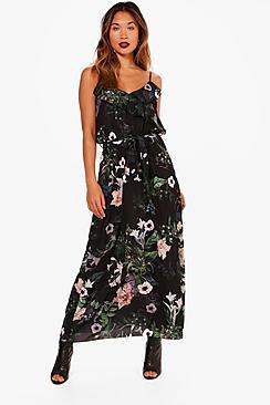 Boohoo Georgina Floral Frill Maxi Dress