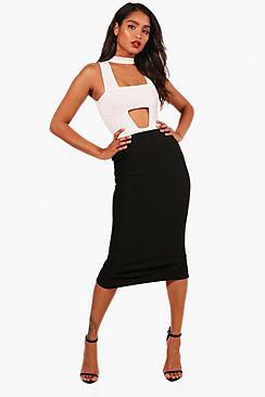 Boohoo Deep Rib Long Line Midi Skirt