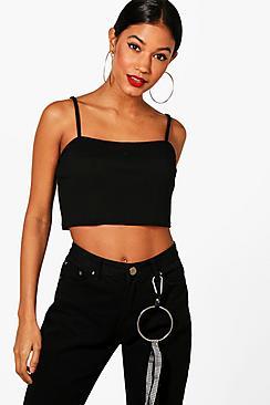 Boohoo Steph Square Neck Rib Knit Strappy Top