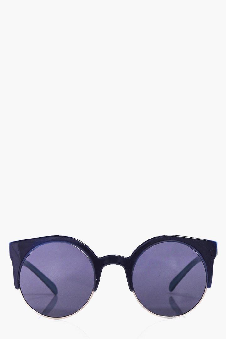 Boohoo Macey Half Frame Cat Eye Sunglasses Navy