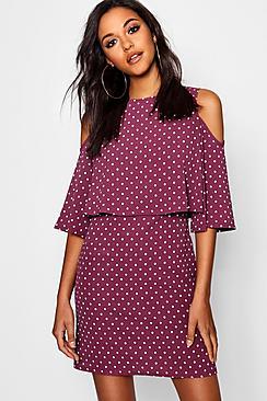 Boohoo Flo Double Layer Polka Dot Shift Dress