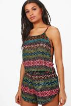 Boohoo Evie Neon Aztec Short & Cami Beach Co-ord Multi