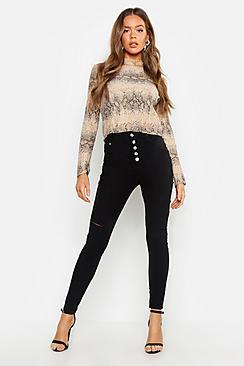 Boohoo Fly Button High Waisted Skinny Jean