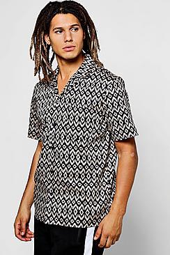Boohoo Navajo Print Short Sleeve Revere Shirt