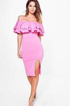 Boohoo Leia Off Shoulder Double Frill Midi Bodycon Dress