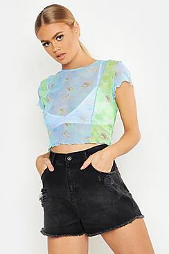 Boohoo Cherub Design Printed Mesh Crop Top