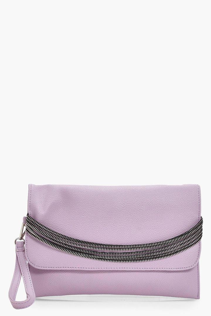 Boohoo Katherine Zips Handle Clutch Lilac