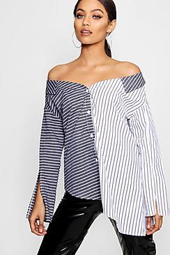 Boohoo Amy Asymmetric Stripe Shirt