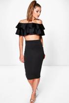 Boohoo Meeka Double Ruffle Crop & Midi Skirt Co-ord Set Black