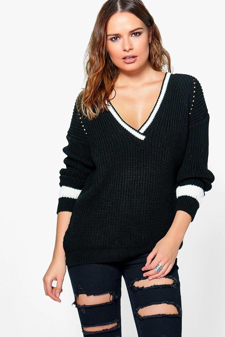 Boohoo Alexis V-neck Rib Plunge Jumper Black