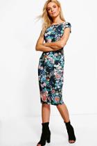 Boohoo Freyja Floral Cap Sleeve Midi Dress Multi