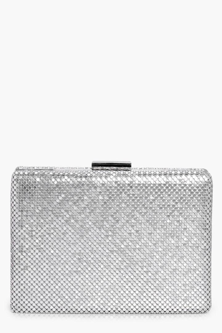 Boohoo Alisha Chainmail Box Clutch Bag Silver