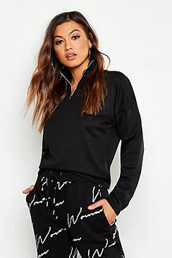 Boohoo Funnel Neck Half Zip Basic Sweat Shirt