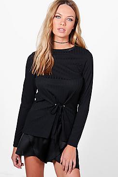 Boohoo Megan Corset Detail Rib Knit Top