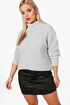 Boohoo Plus Cable Sleeve Turtle Neck Jumper