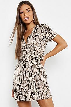 Boohoo Petite Animal Print Woven Wrap Dress