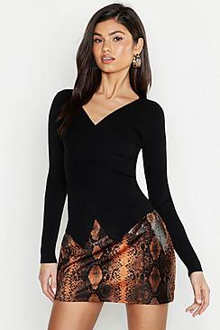 Boohoo Rib Knit Wrap Over Jumper