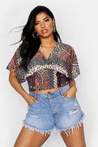 Boohoo Plus Paisley Print Shirred Waist Crop Top