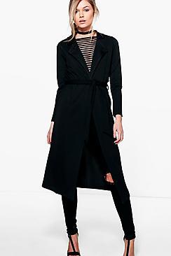 Boohoo Petite Tie Waist Collar Duster