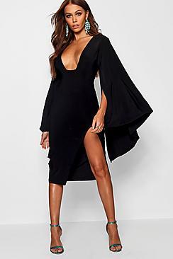 Boohoo Extreme Cape Sleeve Wrap Midi Dress