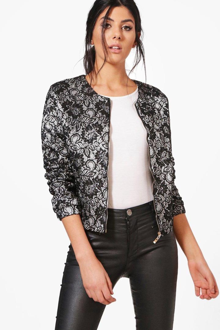 Boohoo Shannon Monochrome Printed Bomber Black