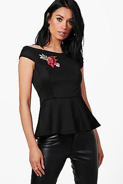 Boohoo Eliza Applique Peplum Top