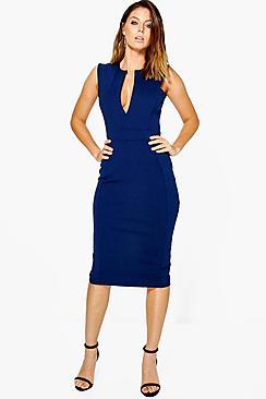 Boohoo Maisie Structured V-neck Midi Dress