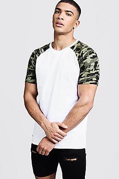 Boohoo Camo Raglan Crew Neck T-shirt