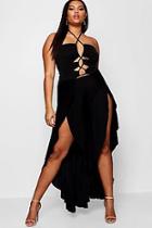 Boohoo Plus Olivia Lace Up Frill Leg Jumpsuit