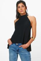 Boohoo Joanna Halterneck Rib Knit Sleeveless Top Black