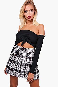 Boohoo Shan Knot Front Rib Off The Shoulder Crop